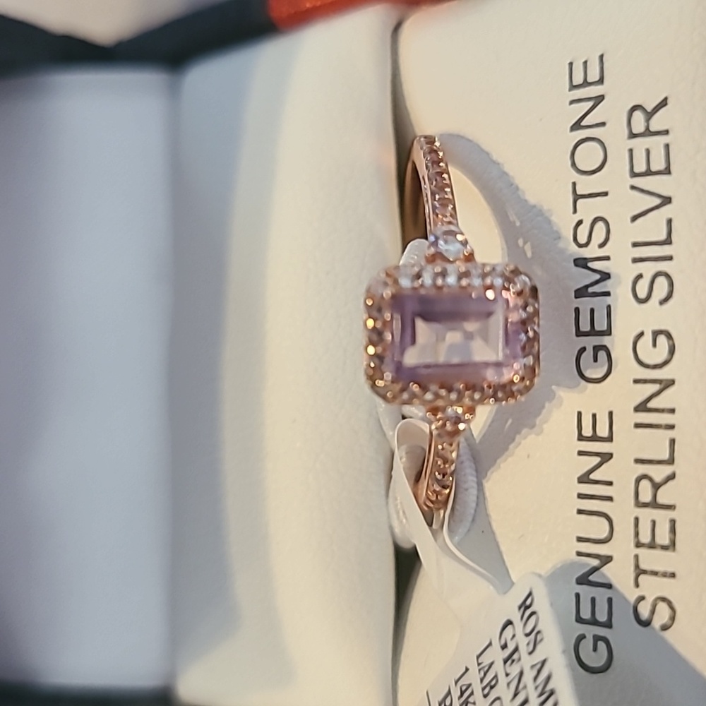 ROSE GOLD GENUINE AMETHYST STERLING SILVER 18" PENDANT & MATCHING RING - Picture 15 of 15